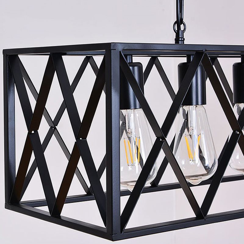Industrial Rectangular Island Pendant Lights Metal Multiple-Light Island Light Fixtures