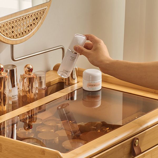 Contemporary Wood Vanity with 2/3 Storage Drawers Makeup Vanity Desk with Stool and Mirror