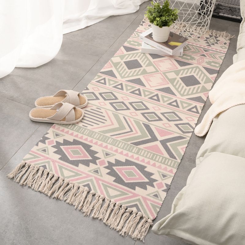 Tapis rétro multi-couleurs relaxant Machine de tapis à motifs de coton Machine intérieure lavable avec gland pour décor