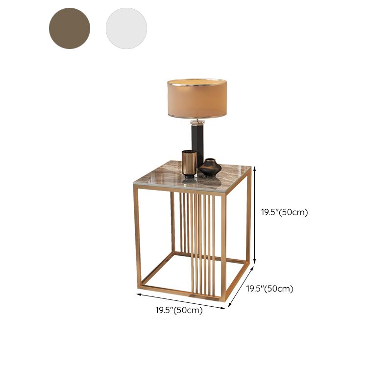 Modern Square Slate Top Side Table 19.68" Tall Steel Frame End Table