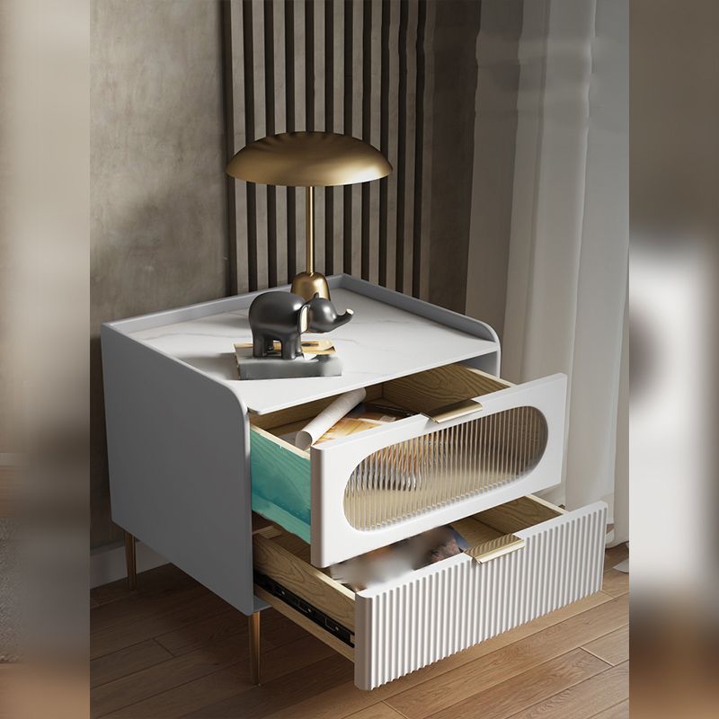 Modern Drawer Storage Accent Table Nightstand Stone Top 2-Drawer Legs Included Nightstand