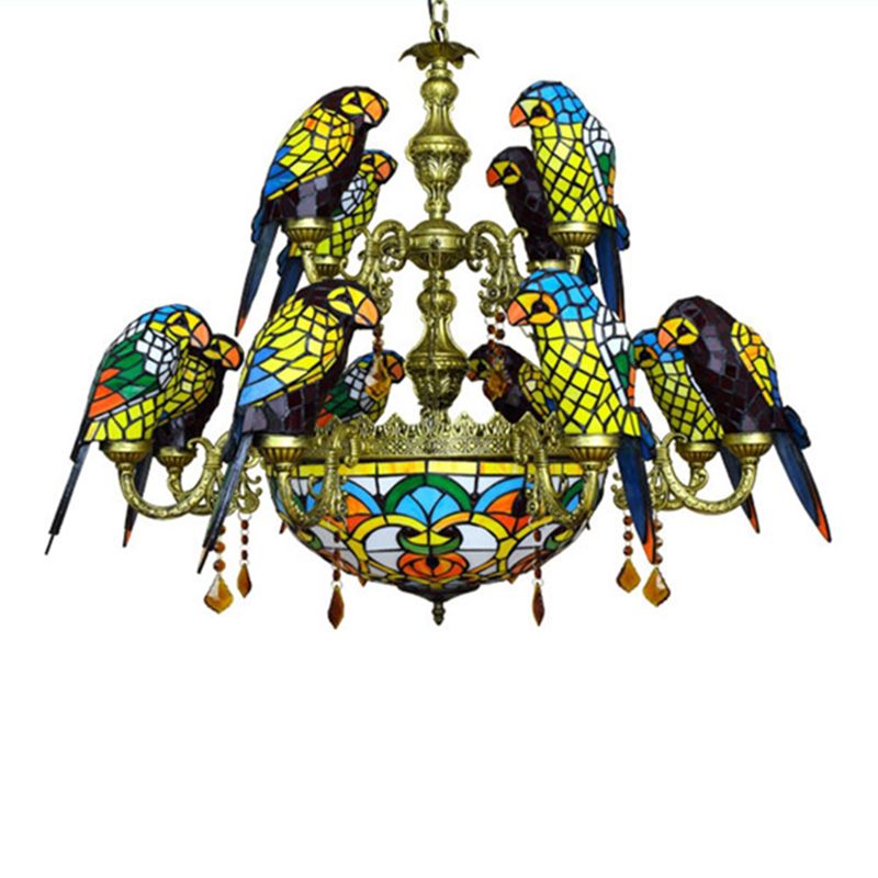 Multi Colored Tiffany Glass Suspension Lighting Victorian Style Ceiling Suspension Lamp for Living Room