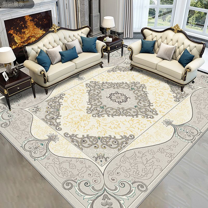 Grey American Pattern Rug Bohemian Polyester Area Rug Stain Resistant Area Carpet for Home Decor