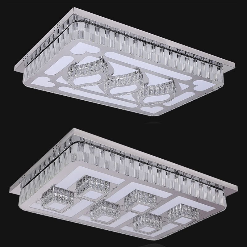 Stainless Steel Rectangle Flush Lamp Contemporary Crystal Flush Mount LED Light for Living Room