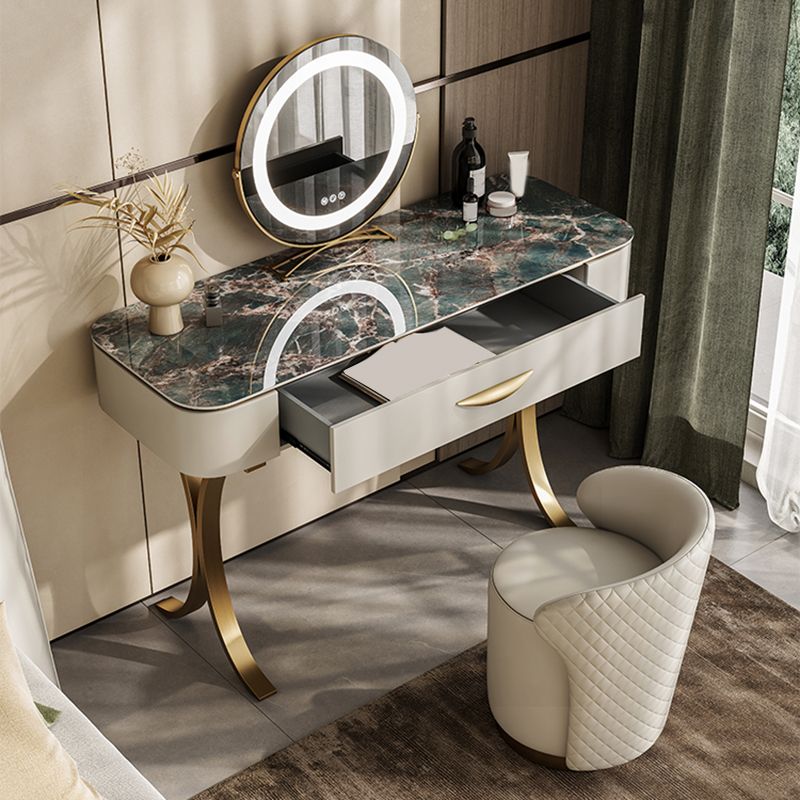 Glam Solid Wood Vanity Table and Stool Set Slate Top Makeup Counter
