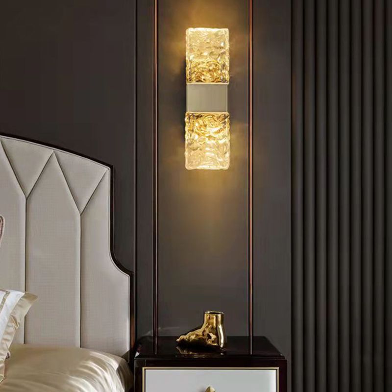 Minimalist Rectangle Sconce Light Fixture Crystal LED Bedroom Wall Light Sconce in Gold