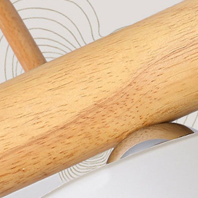Modern Wood Pendant Light Cylinder Shape Island Light with Glass Shade for Living Room