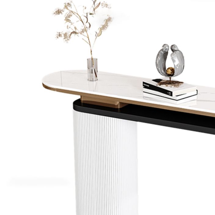 Glam Stone Console Table Oval Shape Console Sofa Table for Hall