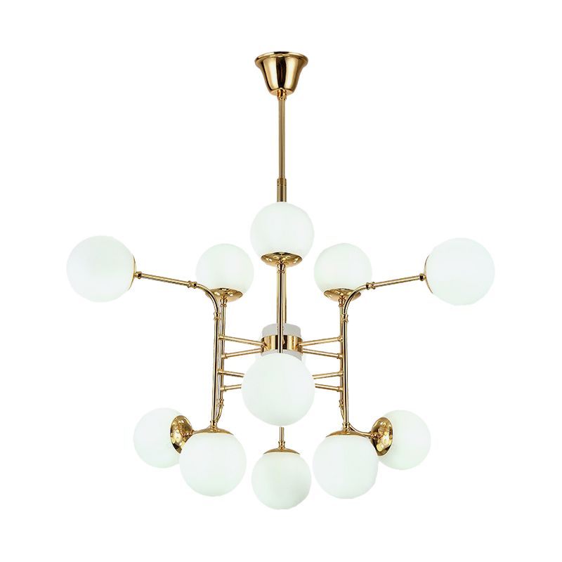 12/16/24 Lights Chandelier Contemporary Gold Hanging Lamp with Ball Opal Glass Shade