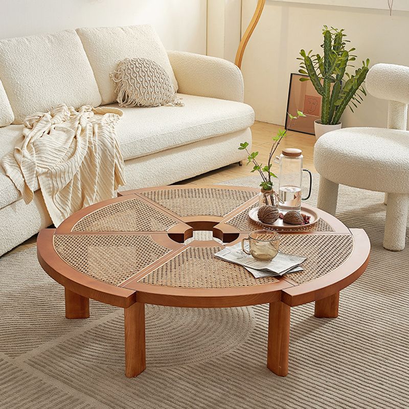 Nordic Wood and Rattan Cocktail Table Free Form Coffee Table
