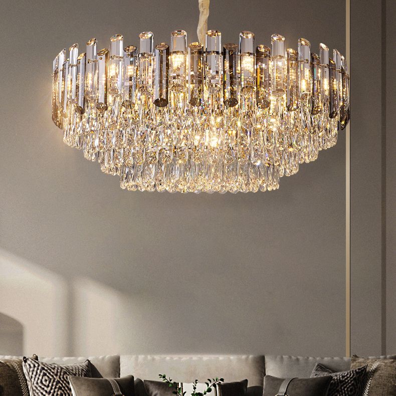 Round Pendant Lighting Fixture Modern Crystal Chandeliers for Dining Room