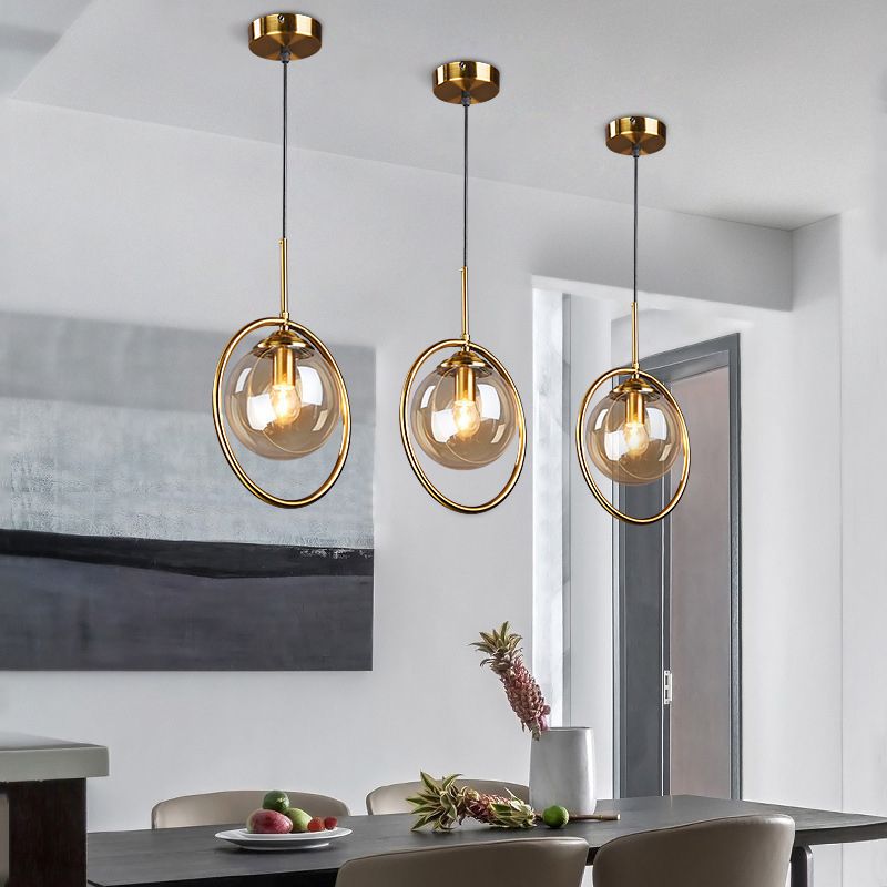Glasbronze -Anhänger Licht im modernen Luxusstil Iron Globe Hanging Lampe für Innenräume