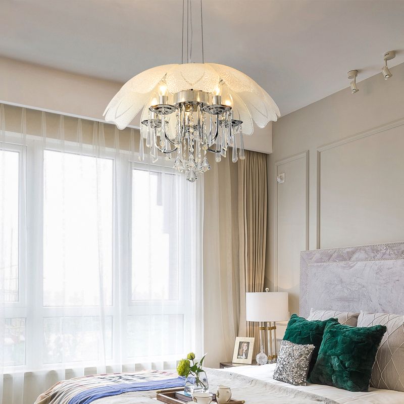 5 Bulbs Flower Hanging Chandelier Light Modern Glass Ceiling Light Fixture with K9 Crystal in Chrome