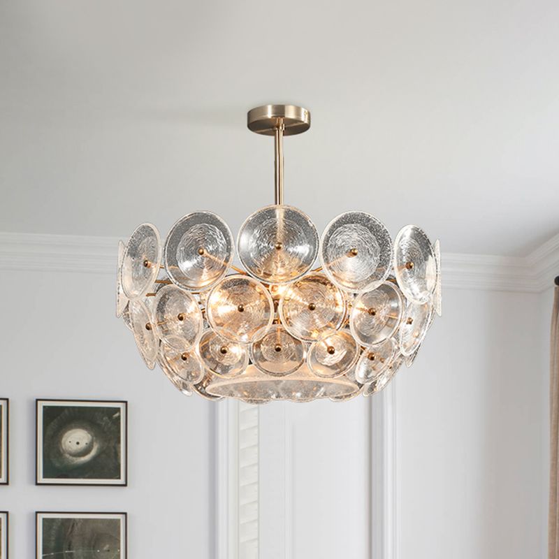 Clear Glass Bowl Shape Chandelier Modern 4-Light Dining Room Ceiling Hanging Light in Gold