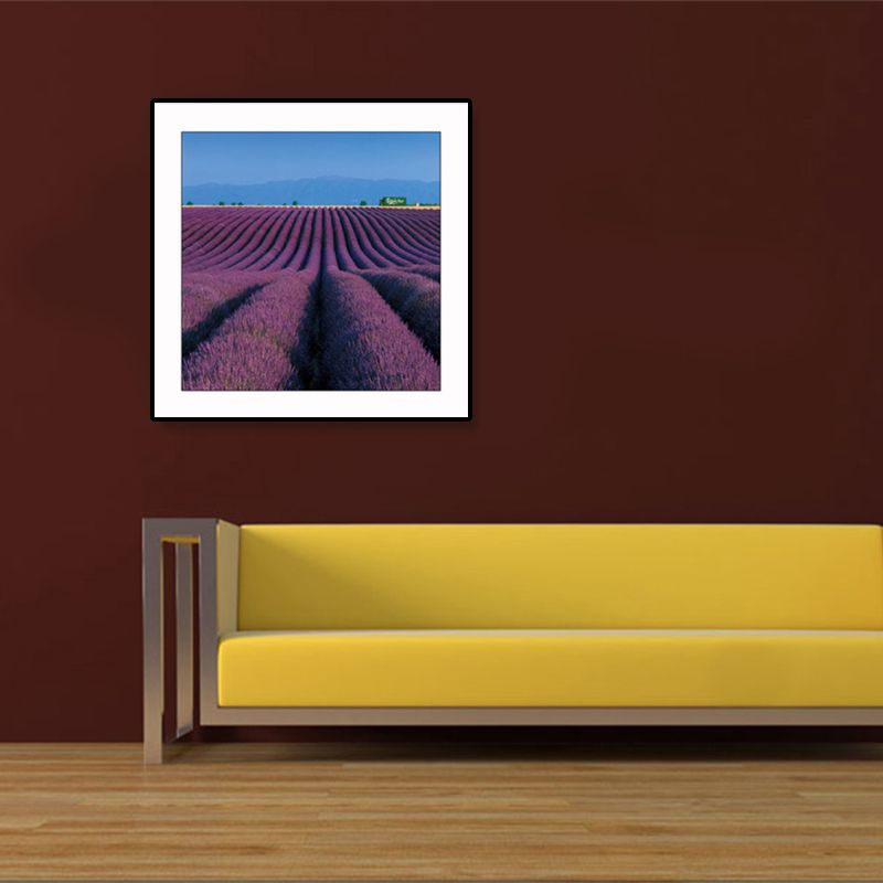Farmhouse Lavender Landscape Painting Dark Color Living Room Wall Art Print, Textured
