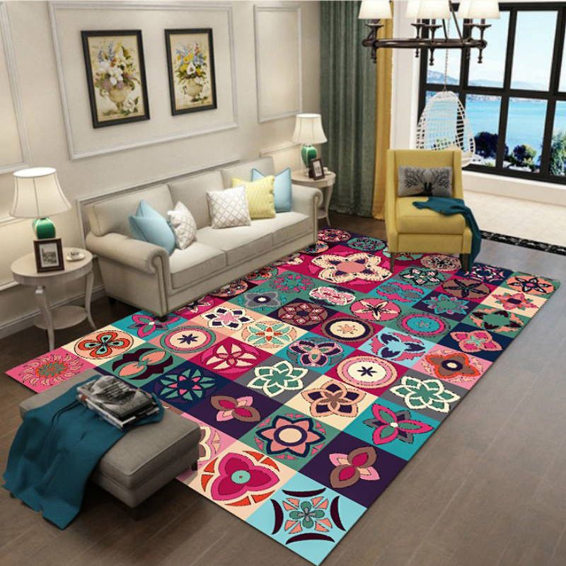 Colorful Florentine Tile Rug Distinctive Moroccan Rug Non-Slip Backing Carpet for Home Decoration