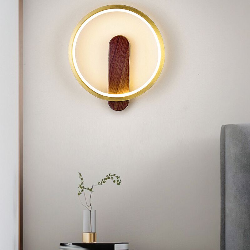 Modern LED Metal Wall Sconce Circular Shape Wall Light with Acrylic Shade for Bedroom