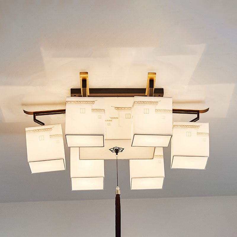 Plafonnier affleurant de Style traditionnel, abat-jour en tissu, luminaire pour salon