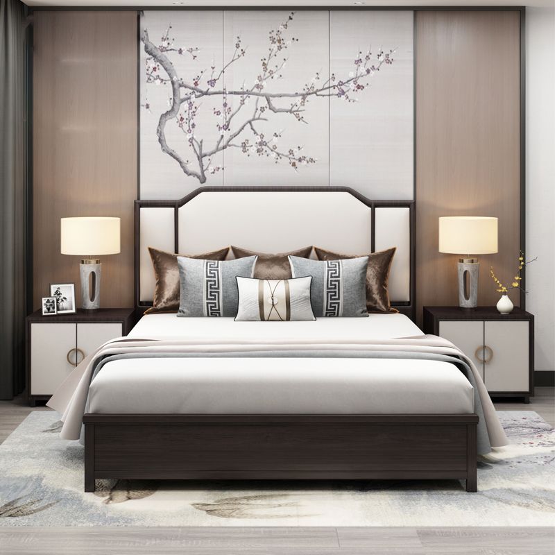 Mid-Century Modern Standard Bed Upholstered Headboard Ash Panel Bed