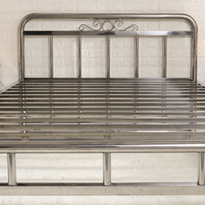 Silver Modern Steel Bed Rectangular Minimalist Bed with Metal Legs