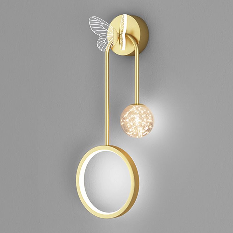 Light Luxury Iron Wall Light Geometry LED Wall Lamp with Glass Shade for Bedroom