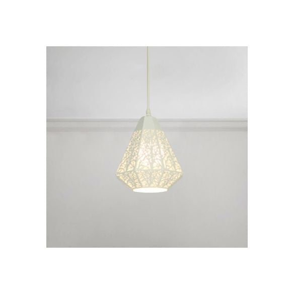 1 Bulb Etched Diamond Pendant Light Industrial Black/White Iron Hanging Ceiling Lamp for Living Room