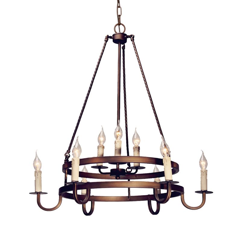 Bronze/Gold Candle Style Hanging Lamp Vintage Metal 9 Lights Living Room Chandelier Lighting, 22"/27.5"/35.5" Wide