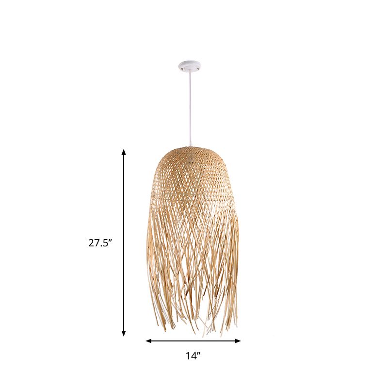 Luz de techo artesanal de madera Bambú asiática 1 Luz de colgante de bombillas para sala de estar