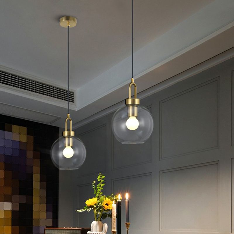 Sfera Lampada a sospensione Stile Simple Stile Glass 1 Lampada del soffitto finitura in ottone per sala da pranzo