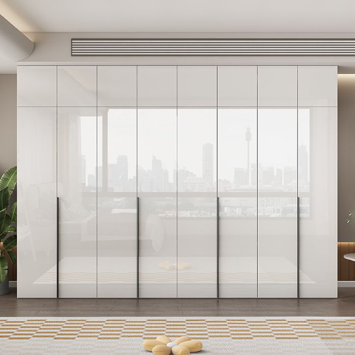 Engineered Wood Wardrobe Cabinet Modern Style White Armoire with Garment Rod