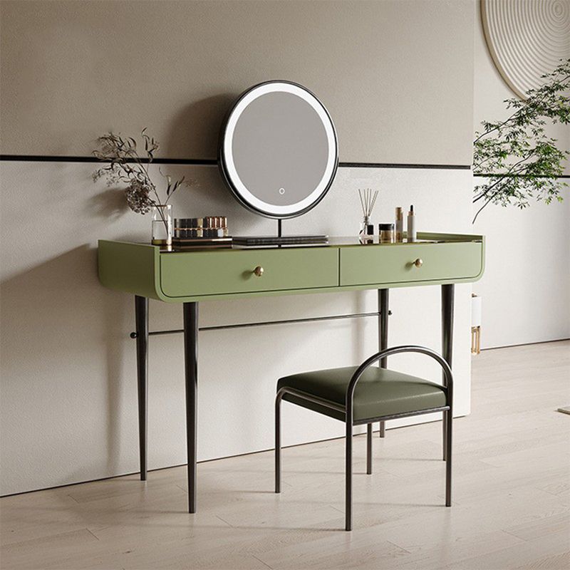 16.53" Wide Glass Makeup Counter Green Vanity Tables with 2 Storage Drawers