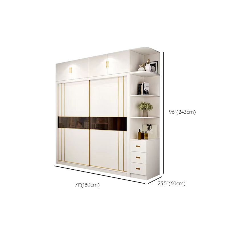 Sliding Wardrobe Armoire White Wardrobe Cabinet with Garment Rod