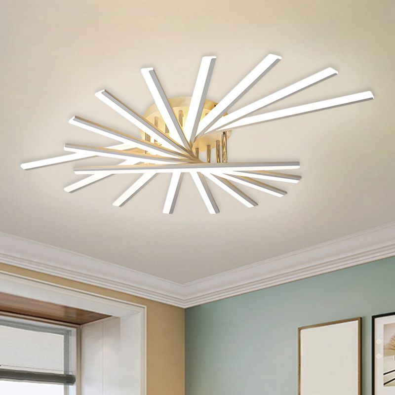 Burst Design Acrylic Ceiling Light Modernist 5/9-Bulb White LED Semi Flush Mount Lighting in Warm/White Light