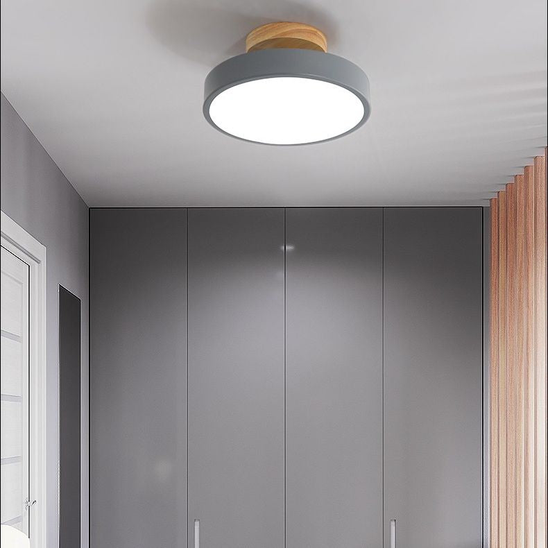 Montaje semi empotrado LED circular de madera en lámpara de techo Macaron acrílica de simplicidad moderna para pasillo