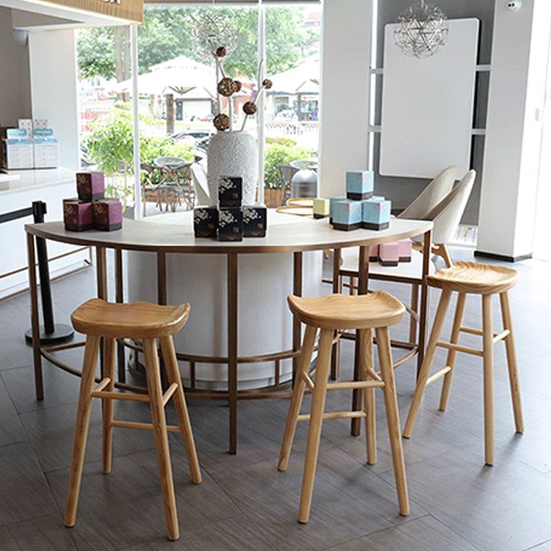 Modern Backless Contoured Seat Solid Wood Bar Stool for Restaurant