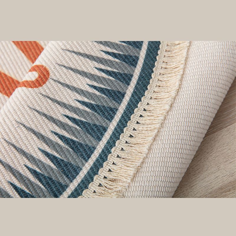 Orange Tone Bohemian Rug Americana Print Fringe Design Area Carpet Cotton Blend Rug for Home Decor
