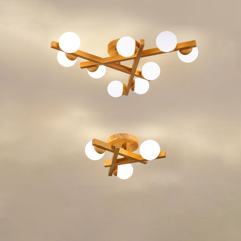 Madera Global Semi Flush Lighture Fixture Modern Style Wooden Semi Flush Mount Lighture