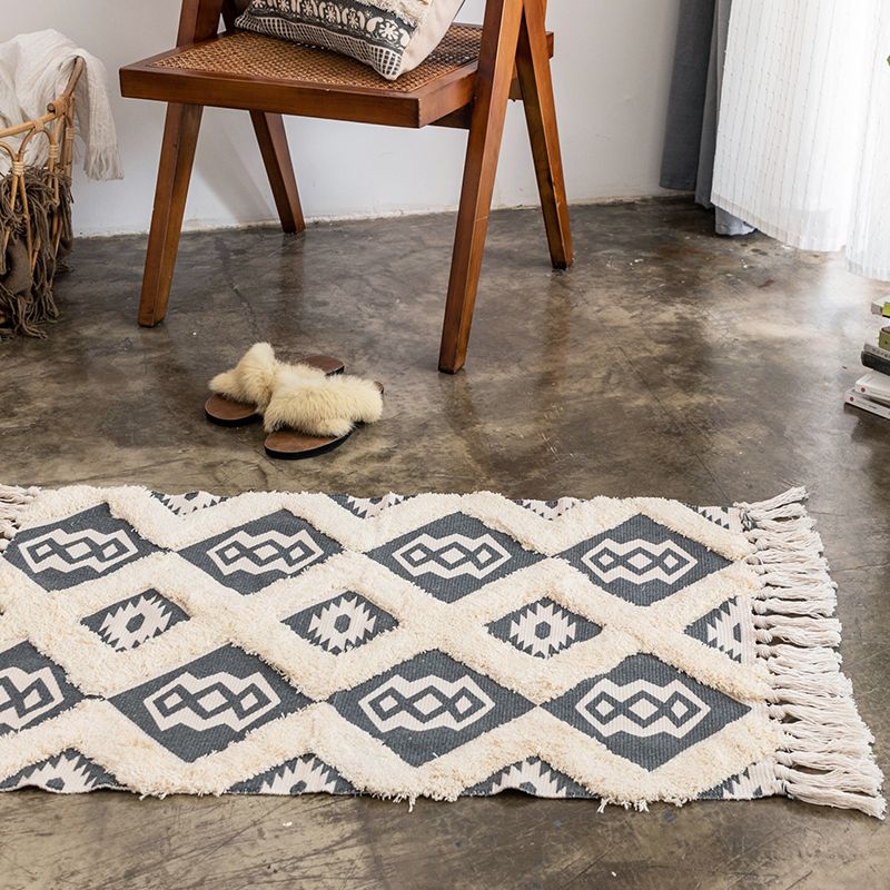Eclectic Room Rug Multicolor Rhombus Patterned Rug Cotton Pet Friendly Area Carpet