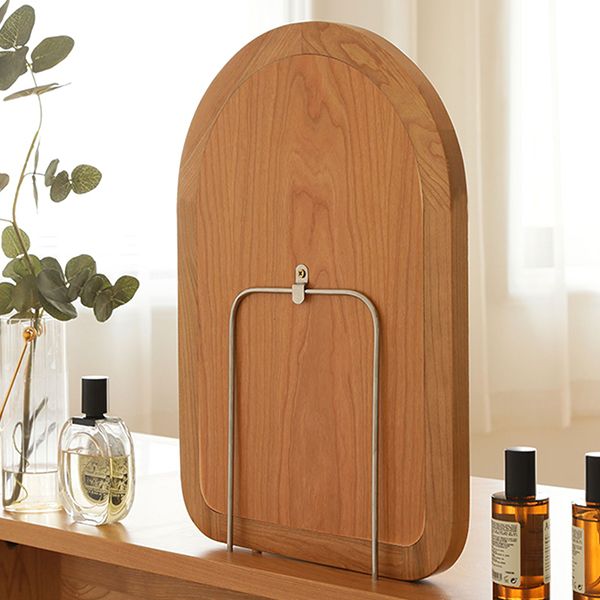 Natural Solid Wood Standing Mirror 1 Drawer Makeup Vanity Desk Table