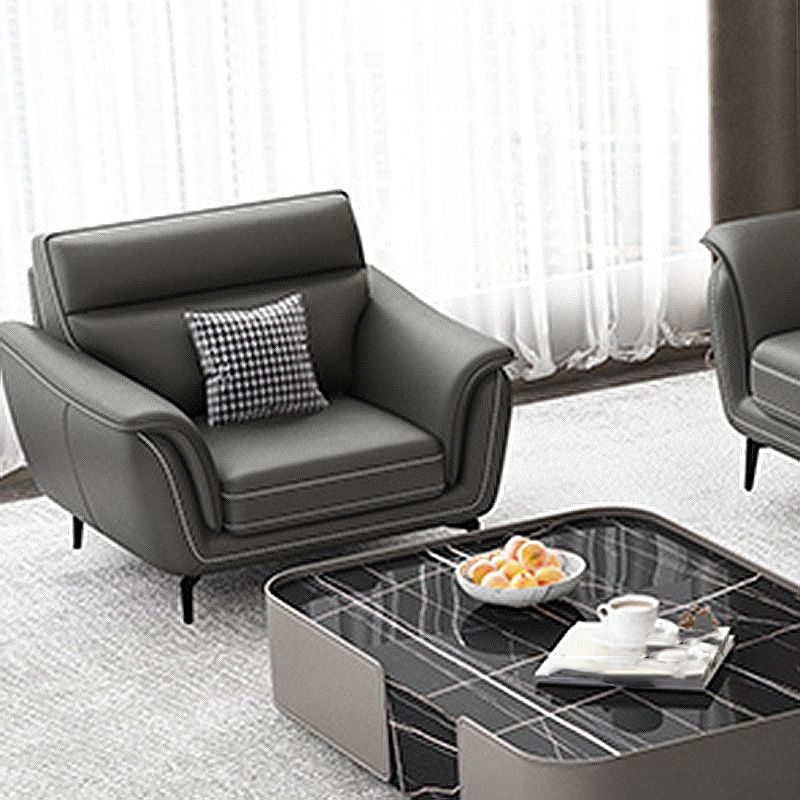 Modern Genuine Leather Sofa High Back Sectional with Pillow Top Arm