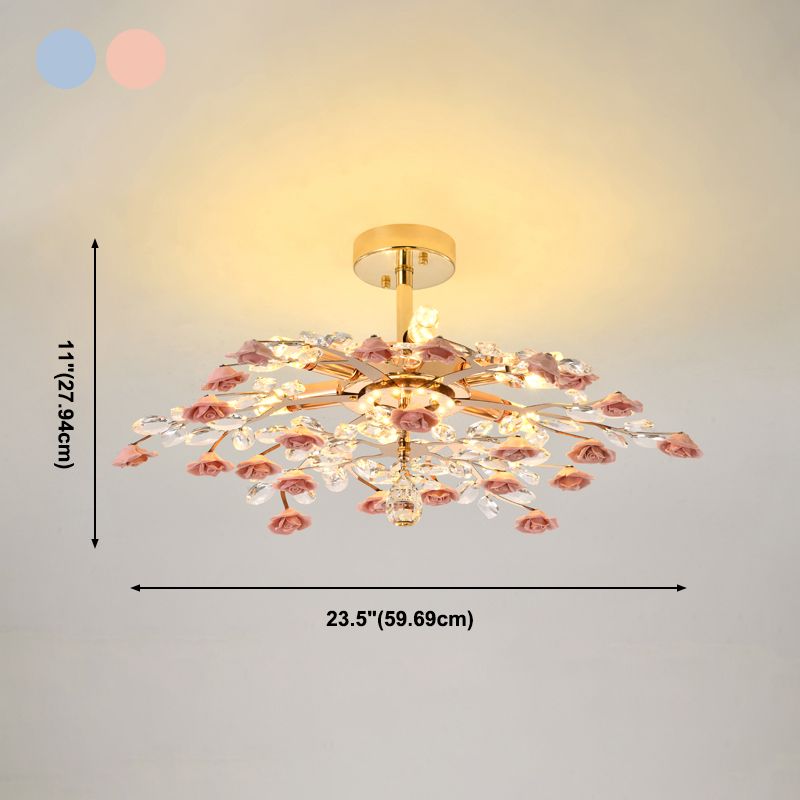 Rustieke roos kroonluchter verlichting Eenvoudig ophanglicht met kristalaccenten