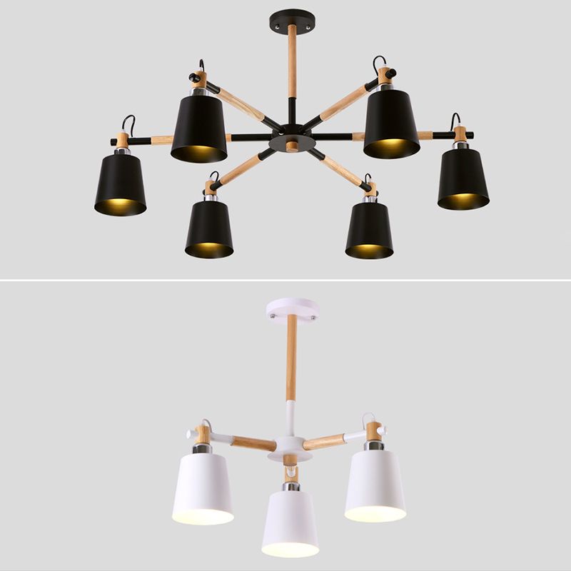 Radialer hölzerner Kronleuchter nordischer Pendelleuchte mit sich verjüngter Metallschatten