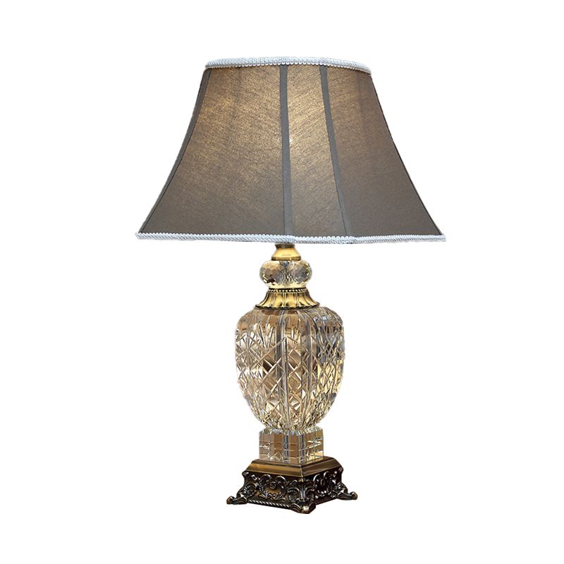 1 Light Clear Crystal Night Light Traditionalism Brown Urn Shaped Table Lamp with Carved Base