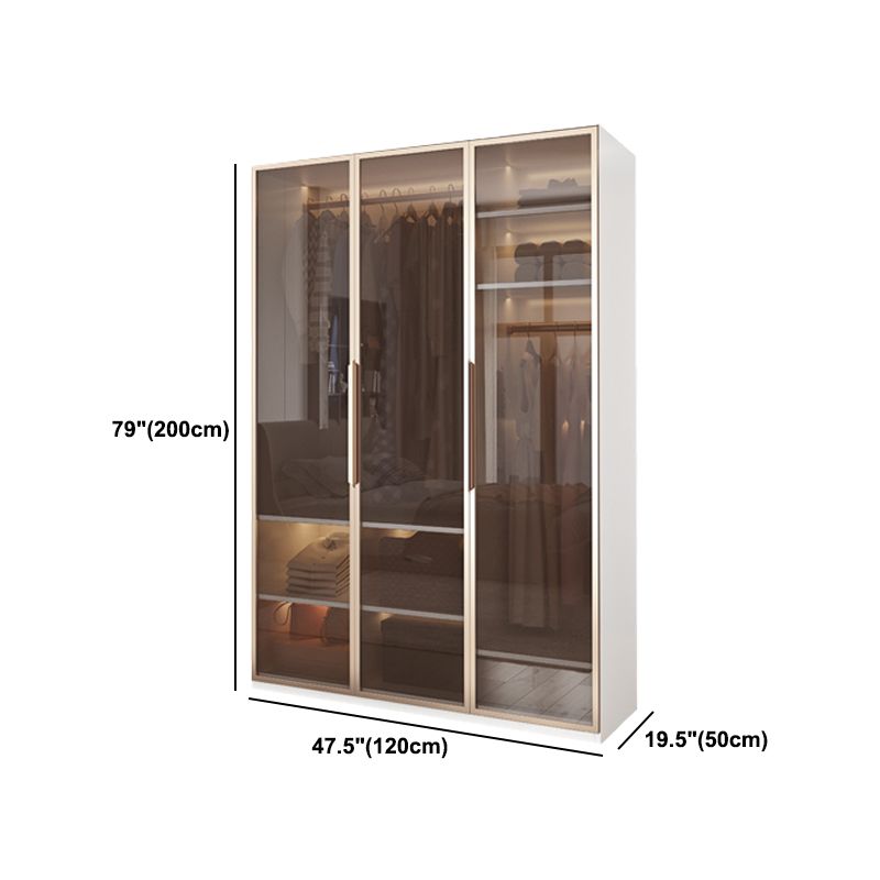 White Manufactured Wood Cabinet with Glass Door Modern Hinged Door Wardrobe for Home