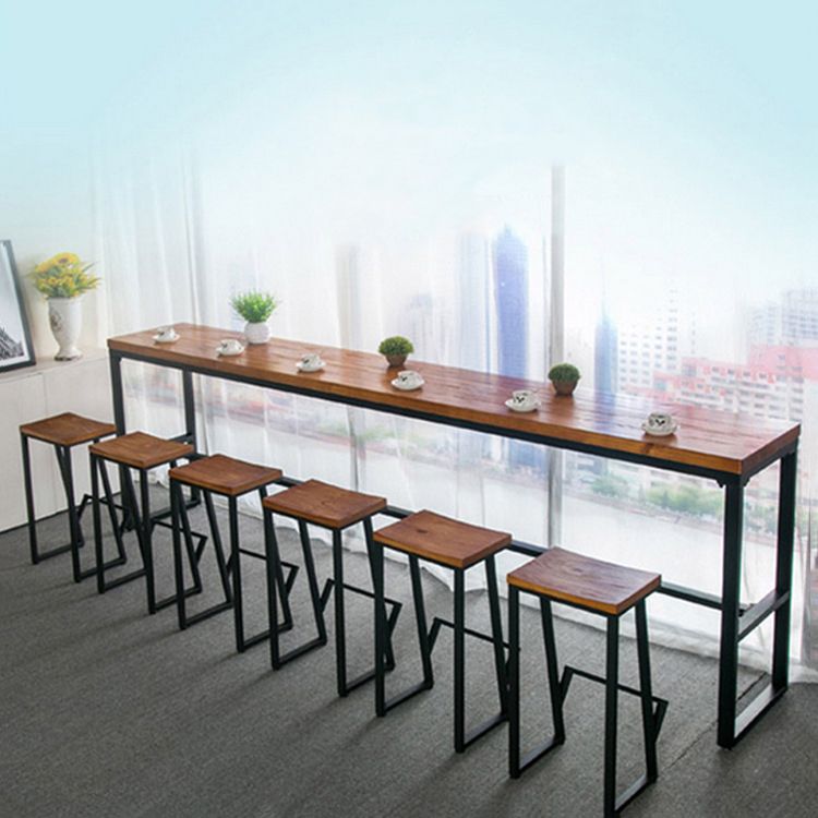 Modern 1/7 Pieces Bar Table Set Rectangle Pine Wood Counter Table with Backless Stools