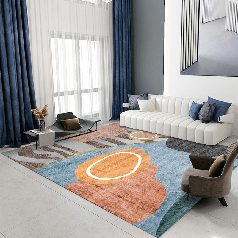 Orange Striped Rug Polyester Contrast Color Rug Stain Resistant Rug for Living Room