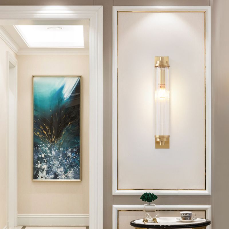 Cylinder Living Room Wall Light Fixture Clear Crystal Pipes LED Contemporary Wall Lighting