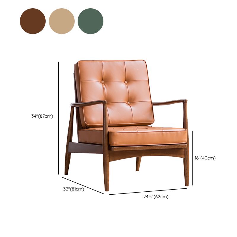 Tufted Cushions Chair Faux Leather Square Arm Chair with Brone 4 Legs