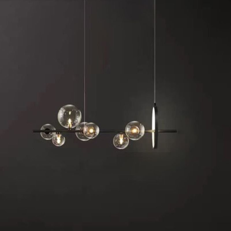 Metal and Clear Glass Shade chandelier light, Simple Linear island lighting fixtures
