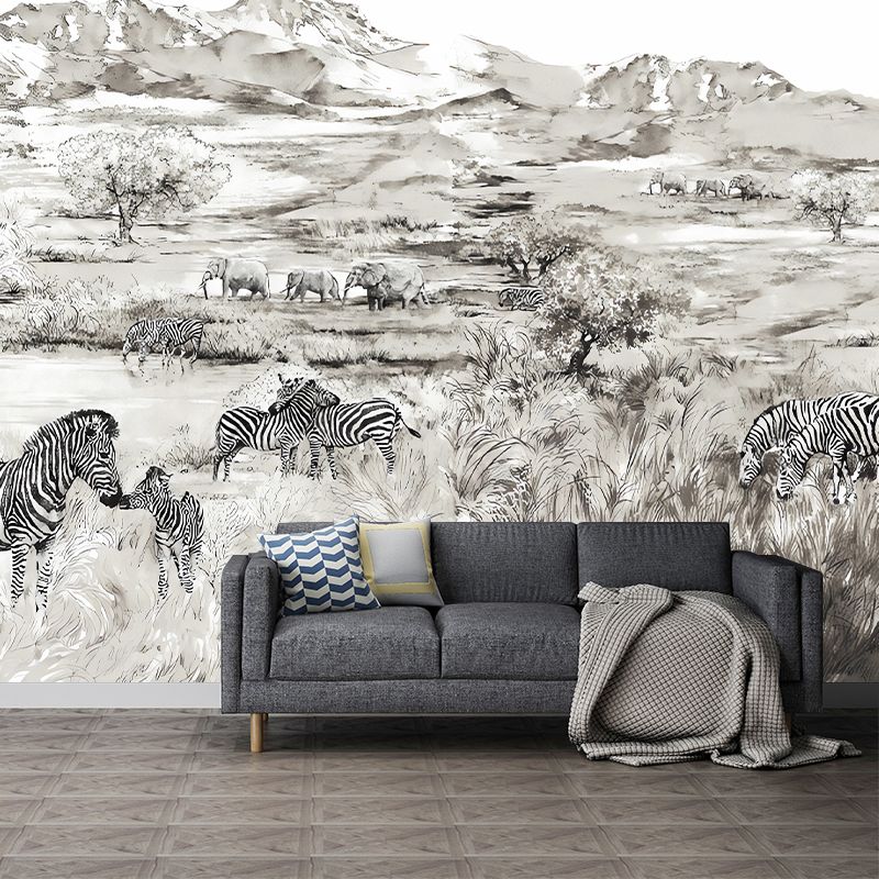Tropix Animals African Savannas Murals in Pewter Stain Resistant Wall Art for Living Room